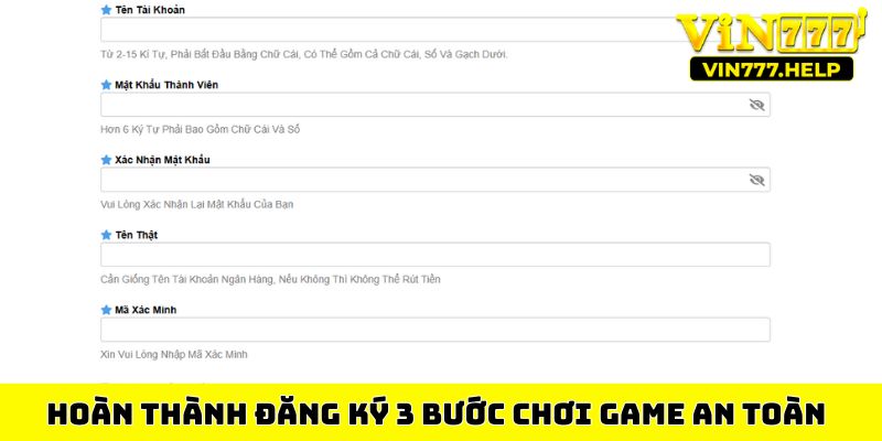 Hoàn thành đăng ký 3 bước chơi game an toàn