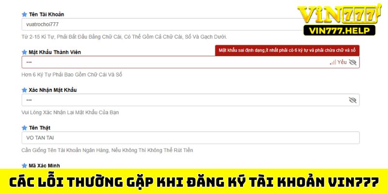 Các lỗi thường gặp khi đăng ký tài khoản Vin777