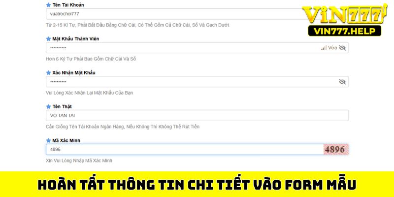 Hoàn tất thông tin chi tiết vào form mẫu
