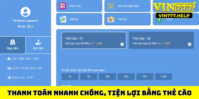Thanh toán nhanh chóng, tiện lợi bằng thẻ cào